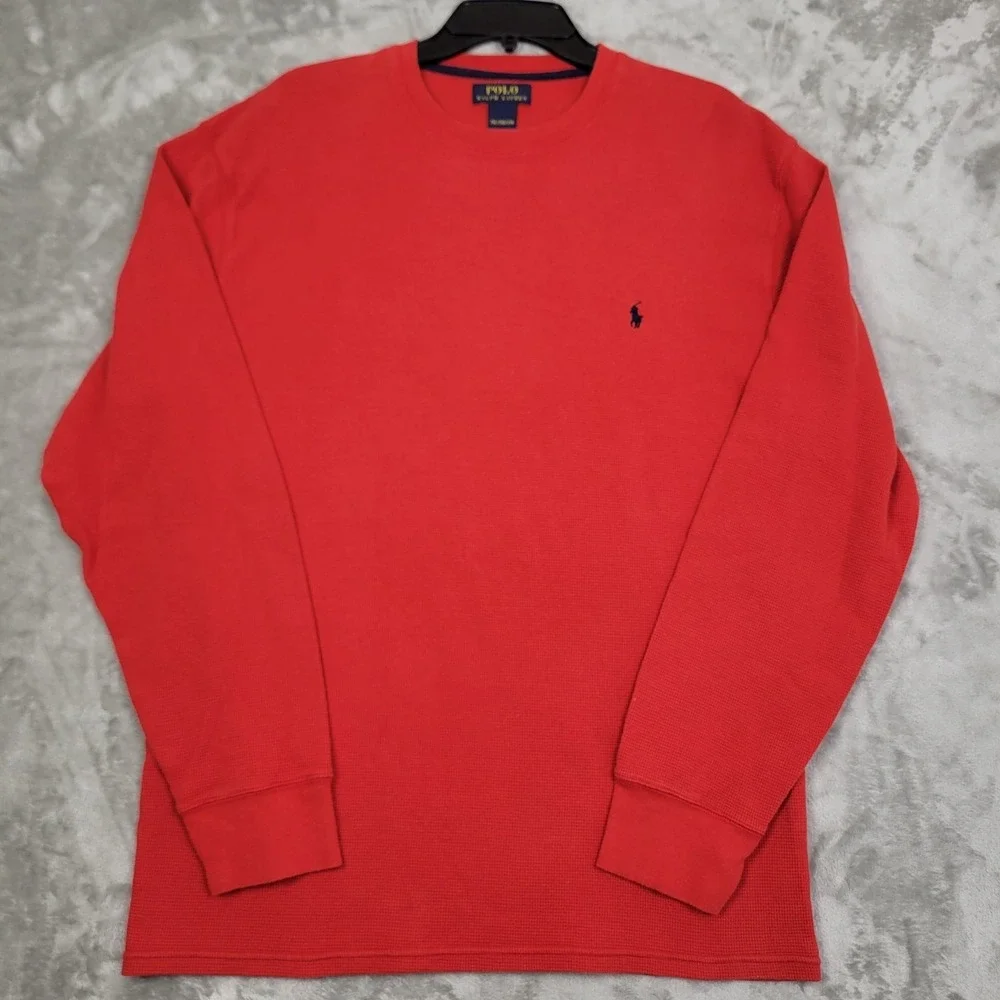 Polo Ralph Lauren Red‎ Long Sleeve Waffle Knit Pullover 2XL 100% Cotton Casual